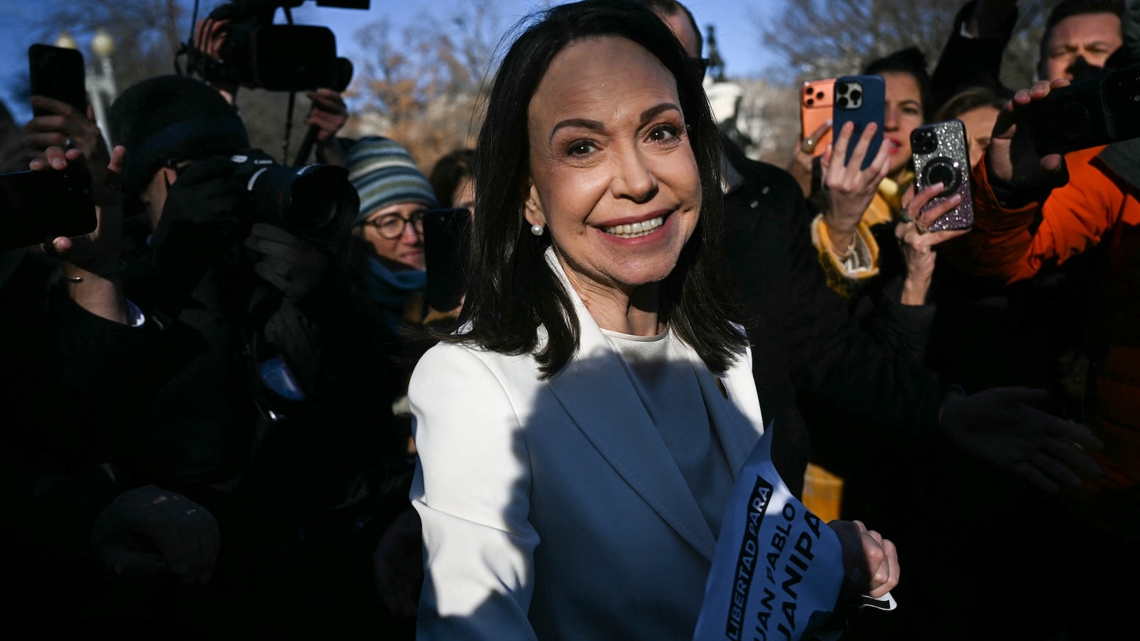 Trump accepts Nobel Peace Prize medal from Venezuelan opposition leader Machado